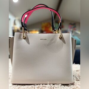 Anne Klein  Alissa MIDI  Satchel Handbag Cream with pink handles